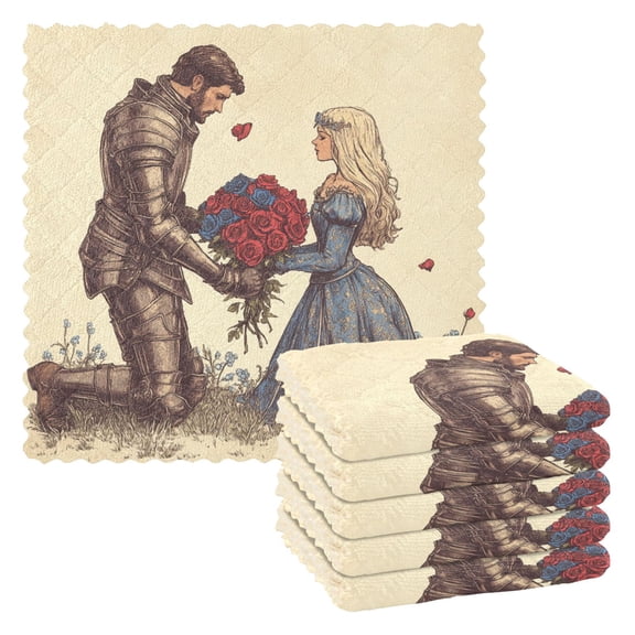 Qxltty Illustration Of Knight Sending Flowers To Princess Kitchen Towels Set of 6 Ultra Soft Absorbent Quick Drying Dish Cloths 11 x 11in