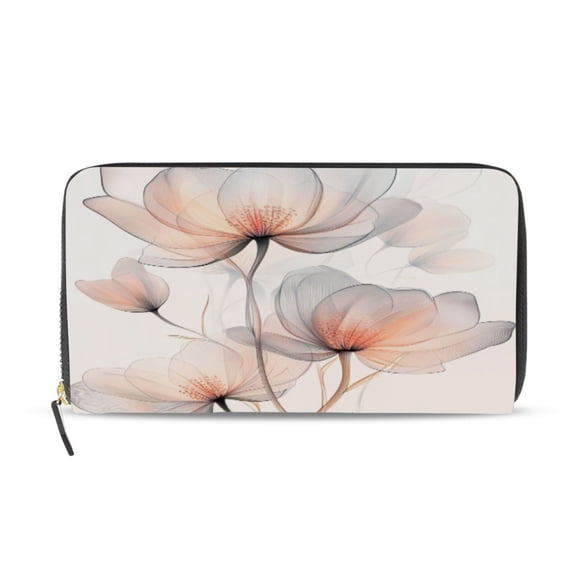 Qxltty Illustration Of Translucent Flowers Women's Leather Wallet Fashion Retro Multi Card Holder with Cell Phone Pocket Mothers Day Gifts