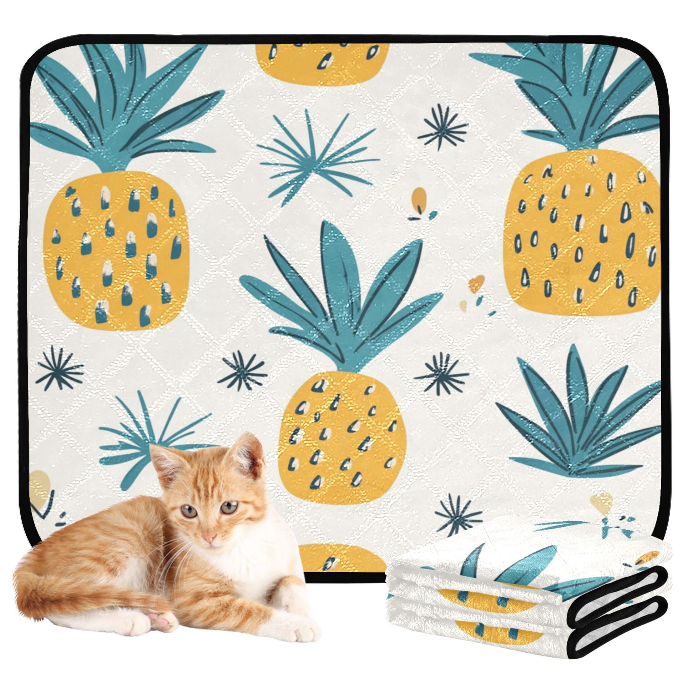 Qxltty Illustration Of Pineapples with White Background Cat litter Pads Pet Set of 3 Diaper Mats Center Anti-leakage Layer Absorbent Soft and Comfortable