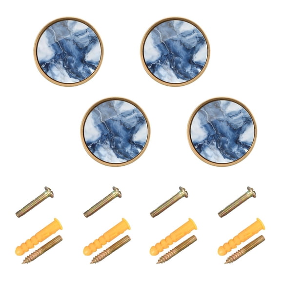 Qxltty Ink Blue White Marble Cabinet Knobs Kitchen Drawer Knobs Round Door Pulls Dressing Table Wardrobe Closet Knob Handles Decorative Set of 4
