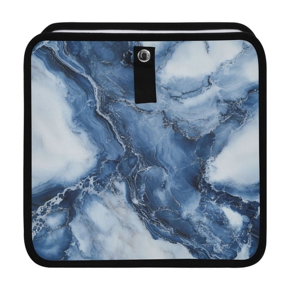 Qxltty Ink Blue White Marble Car Dumpster Collapsible Rear Seat Suspension Trash for Front Seat Center Console in Vehicle