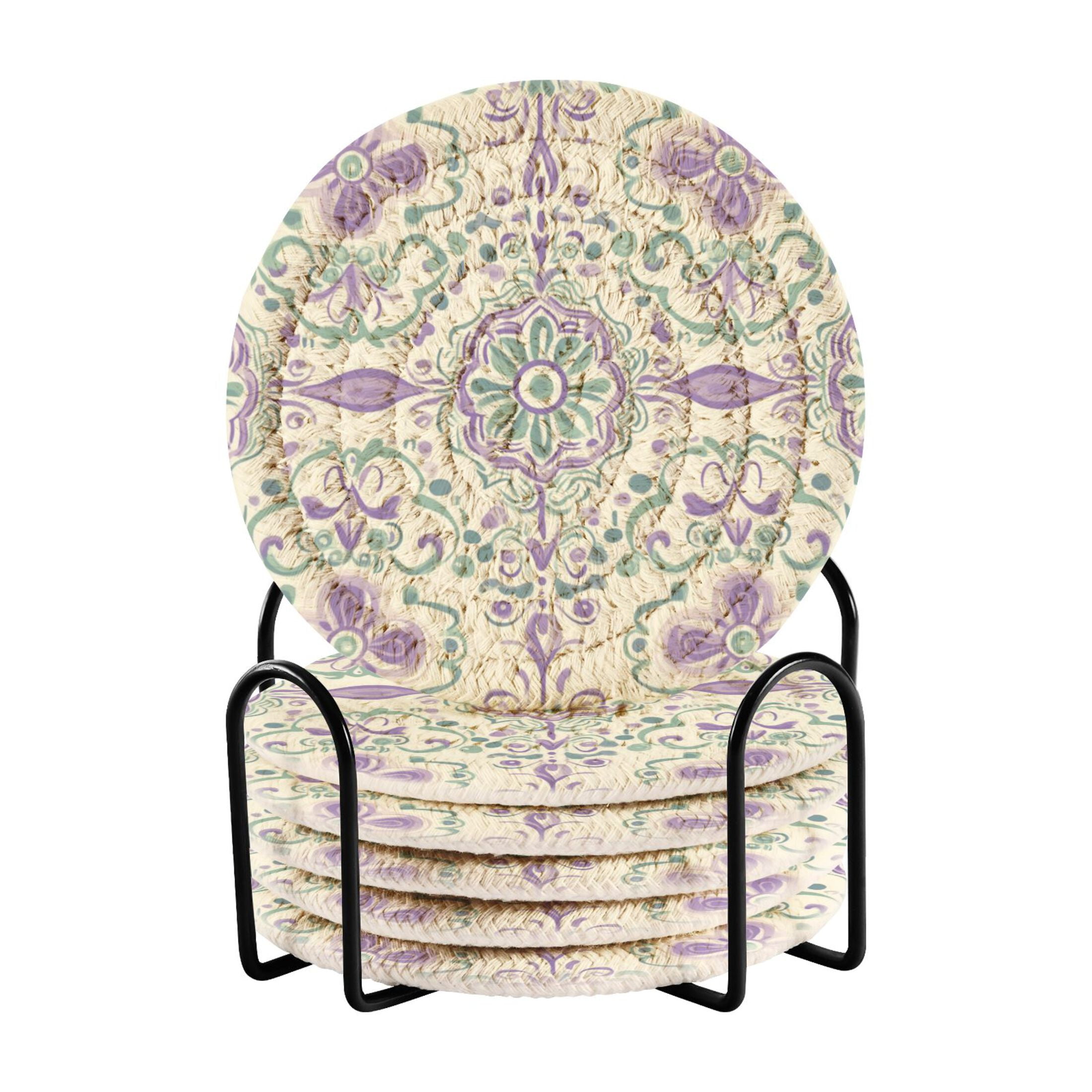 Qxltty Intricate Indian Patterns Drink Coasters with Holder 6pcs ...