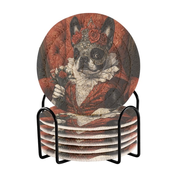 Qxltty Jazz Pitbull Drink Coasters with Holder 6pcs Handmade Woven Simple Vintage Saucer Set