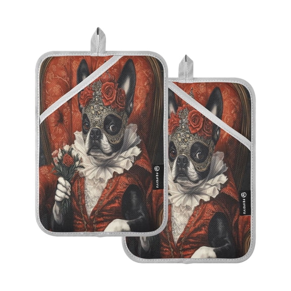 Qxltty Jazz Pitbull Oven Mitts 2-Pack Heat Resistant Quilted Oven Gloves with Hanging Loop for Microwave BBQ & Kitchen Use