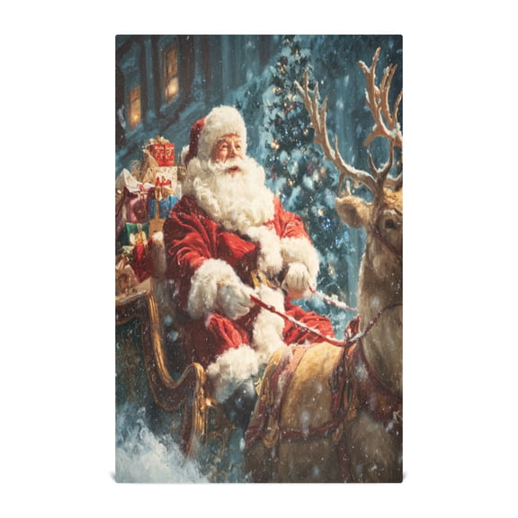 Qxltty Jolly Santa Claus Kitchen Towels 28 x 18 Inch Soft Cotton Linen Feel Dish Towels with Hanging Loop for Drying, Cleaning & Decor