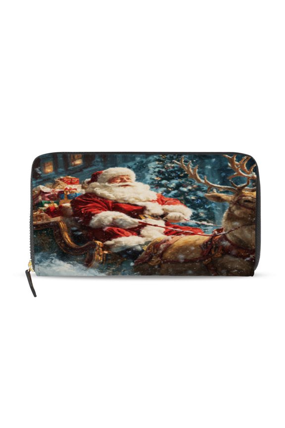 Jolly Santa Claus Women's Leather Wallet Fashion Retro Multi Card Holder with Cell Phone Pocket Mothers Day Gifts