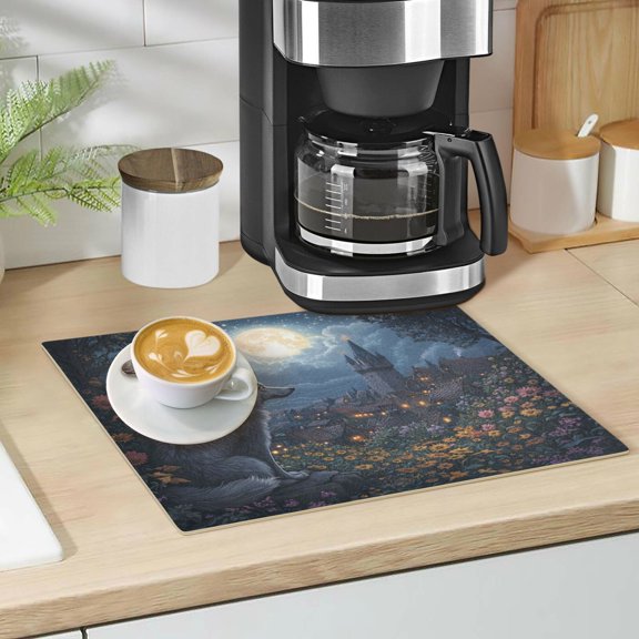 Qxltty Journey Of The Wolf King Leather Drying Mat for Kitchen Countertops Coffee Mats Hide Stain Quickly Absorbs Water Tableware Decor