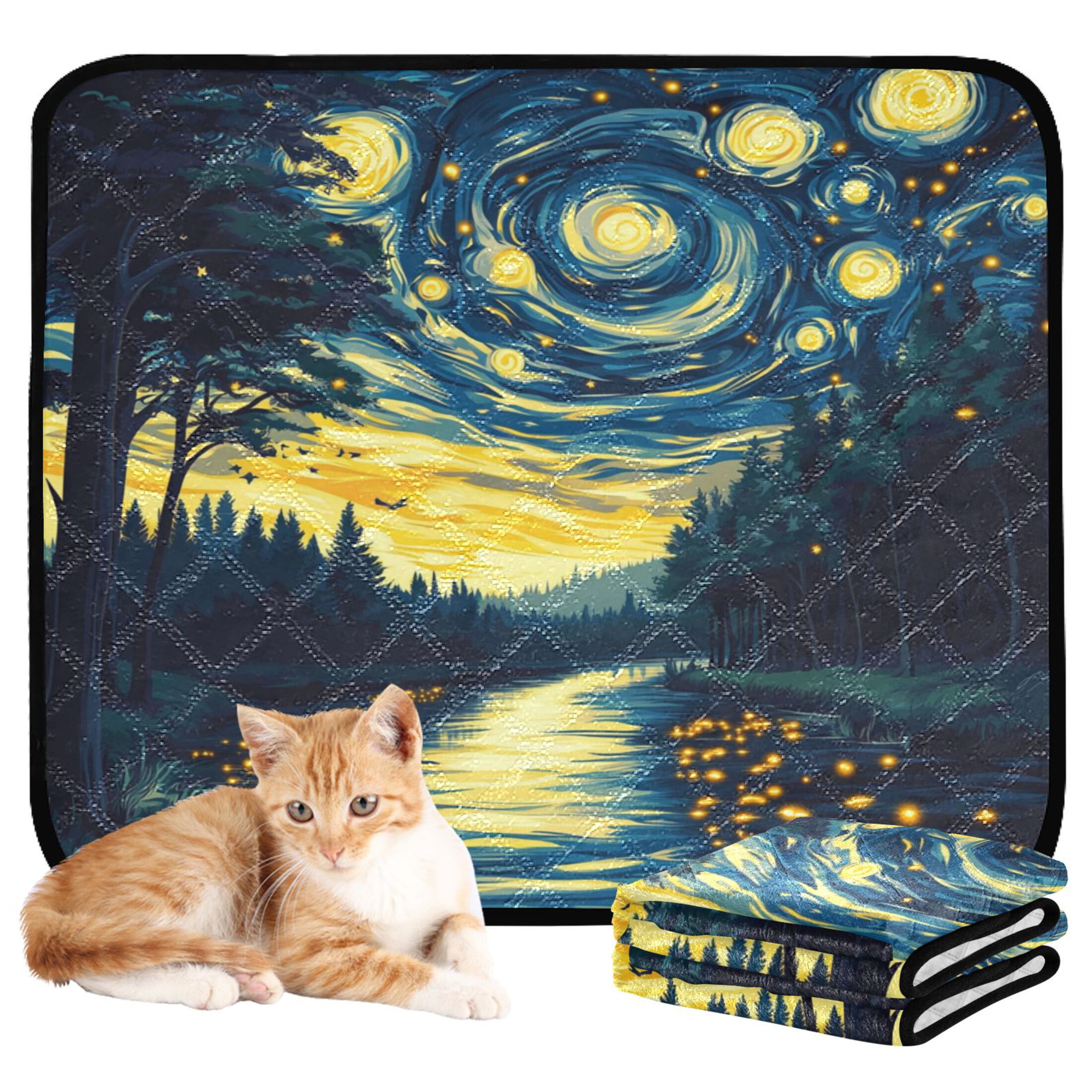 Qxltty Jungle Night Sky Cat litter Pads Pet Set of 3 Diaper Mats Center Anti-leakage Layer Absorbent Soft and Comfortable