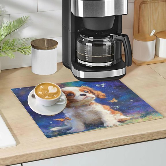 Qxltty King Charles Spaniel Dog Leather Drying Mat for Kitchen Countertops Coffee Mats Hide Stain Quickly Absorbs Water Tableware Decor