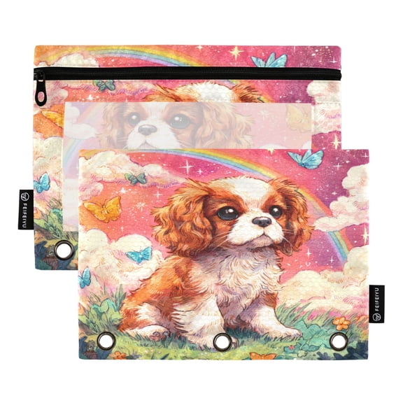Qxltty King Charles Spaniel Pencil Pouches for 3 Ring Binder Clear Window Zipper Pencil Case for Office College Supplies