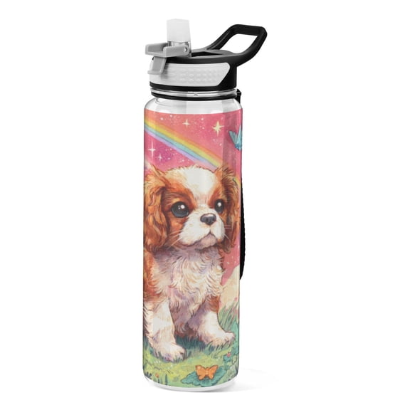 Qxltty King Charles Spaniel Water Bottle 32 oz with Straw BPA Free Reusable Fitness Sport Bottle Perfect for Travel School Outdoors and Gym
