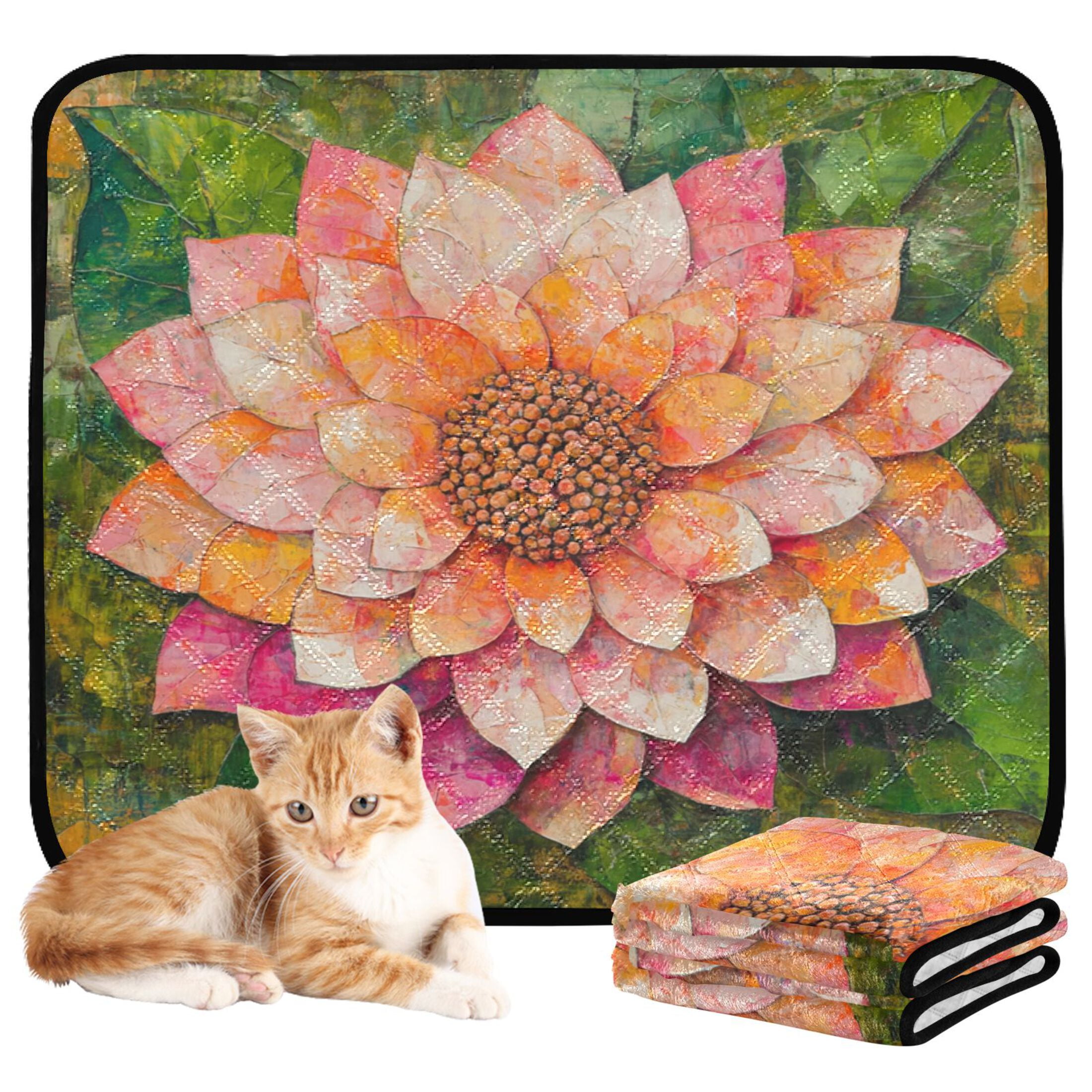 Qxltty King Flower Cat litter Pads Pet Set of 3 Diaper Mats Center Anti-leakage Layer Absorbent Soft and Comfortable