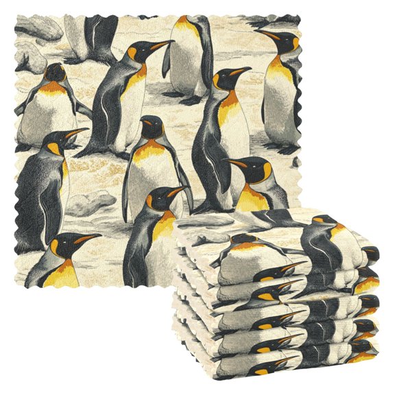 Qxltty King Penguin Kitchen Towels Set of 6 Ultra Soft Absorbent Quick Drying Dish Cloths 11 x 11in