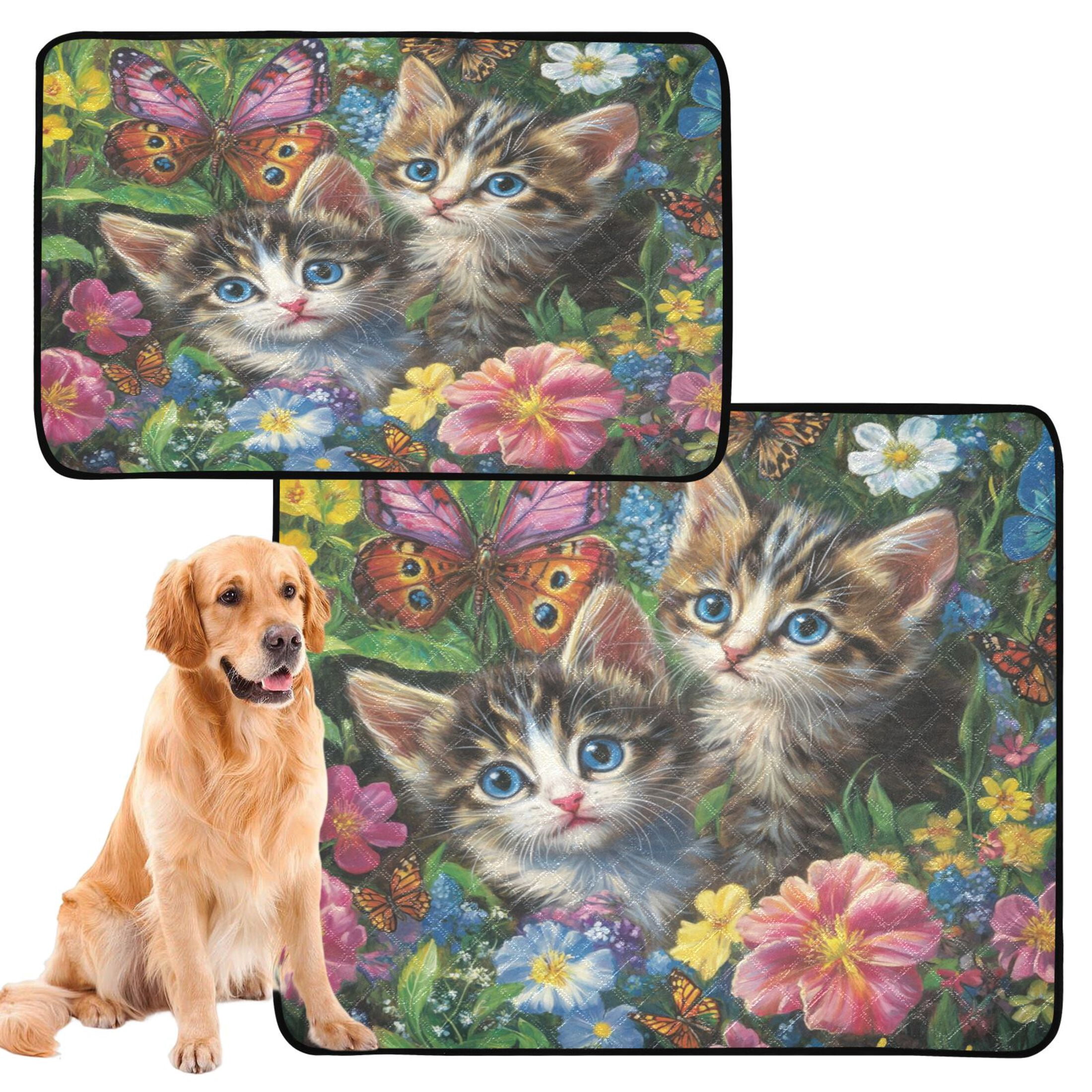 Qxltty Kitten Flower Picture Cat litter Pads Pet Set of 2 Diaper Mats Center Anti-leakage Layer Absorbent Soft and Comfortable