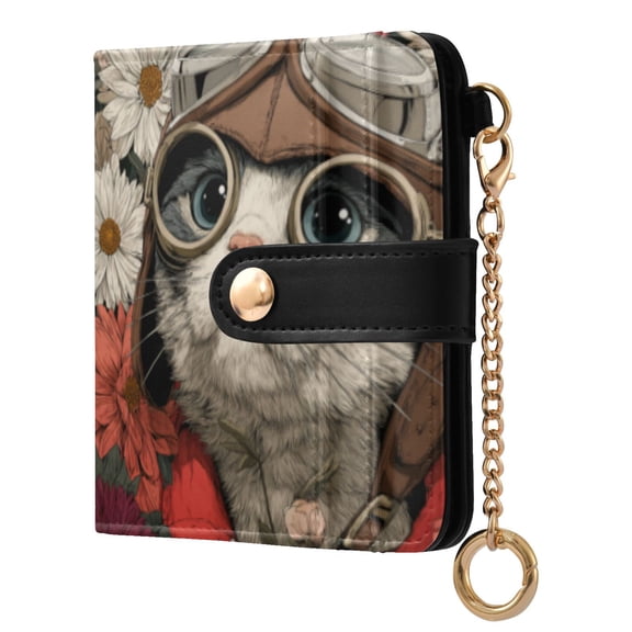 Qxltty Kitten Pilot Ladies Wallet Rfid Slim Thin Compact Credit Card Women Wallet Zipper Coin Pocket and ID Window for Female Gifts