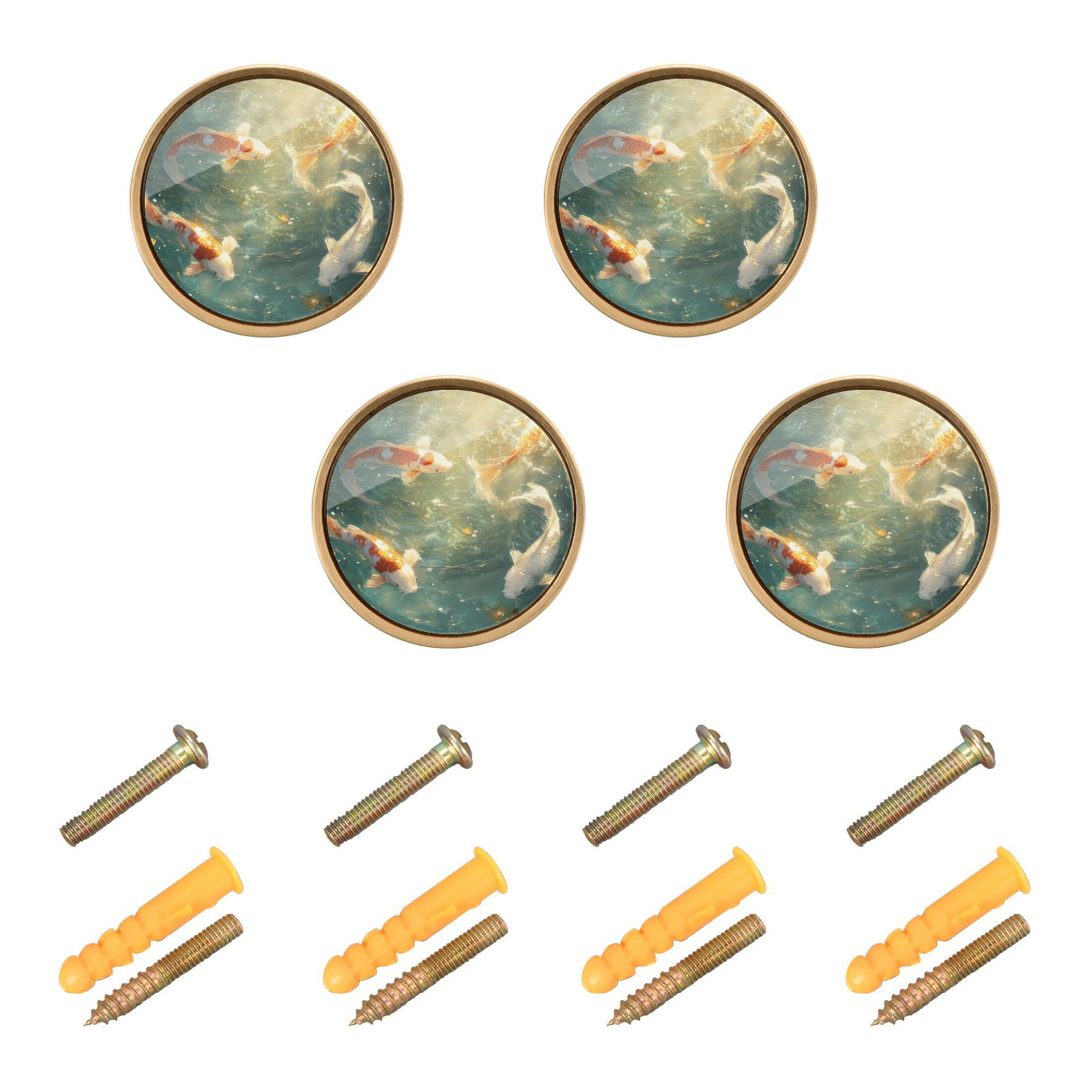 Qxltty Koi Fish Cabinet Knobs Kitchen Drawer Knobs Round Door Pulls ...