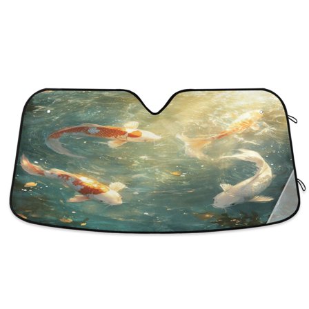 Qxltty Koi Fish Car Windshield Sunshades Foldable UV Rays Sun Visor Protector Keep Your Vehicle Cool 53×23.5in