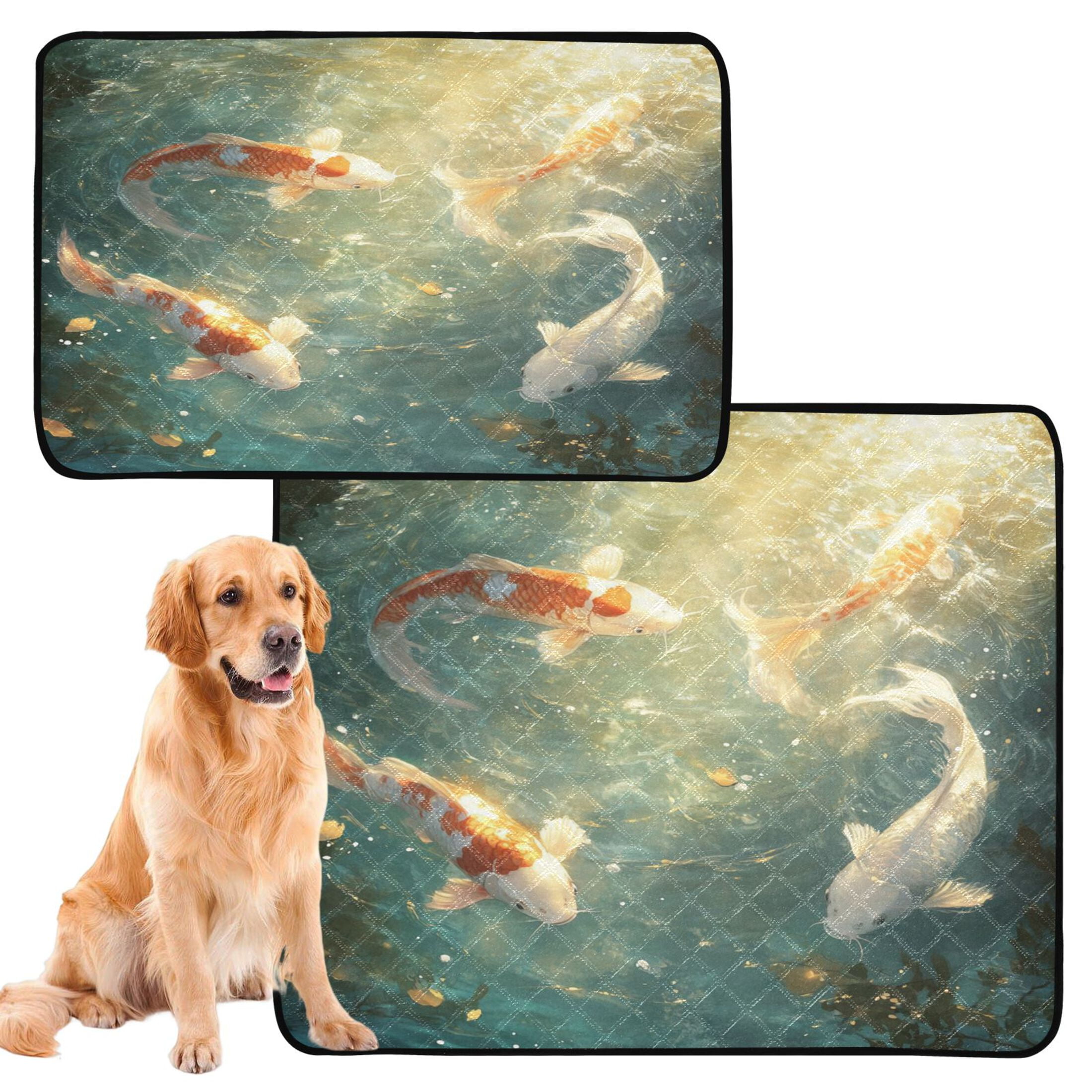 Qxltty Koi Fish Cat litter Pads Pet Set of 2 Diaper Mats Center Anti-leakage Layer Absorbent Soft and Comfortable