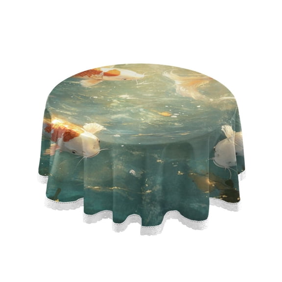 Qxltty Koi Fish Round Tablecloth 60 Inch Dia Washable Table Cover with Dust-Proof Wrinkle Resistant for Restaurant Picnic Indoor and Outdoor Dining
