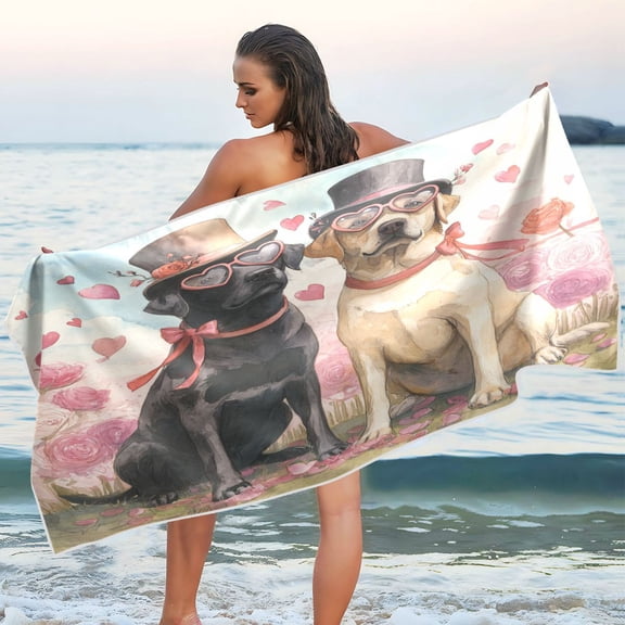 Qxltty Labrador Dogs Beach Towel Sand Free Bath Towel Absorbent Quick Dry Soft Lightweight Blanket for Travel Gym Camping 71x31in