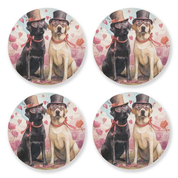 Qxltty Labrador Dogs Wooden Coasters Set of 4 Fun and Practical Perfectly Non-Slip Warm Home Accent
