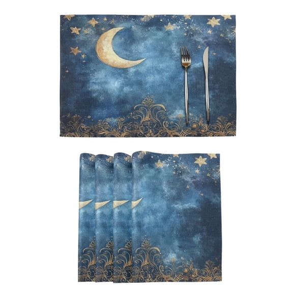 Qxltty Lacy Night Sky Placemats Set of 4 Heat Resistant Non-Slip Place mat for Dining Table Washable Durable Polyester Woven Table Decorations