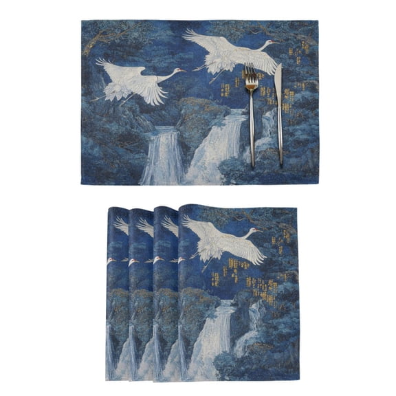 Qxltty Land Of Wild Cranes Placemats Set of 4 Heat Resistant Non-Slip Place mat for Dining Table Washable Durable Polyester Woven Table Decorations