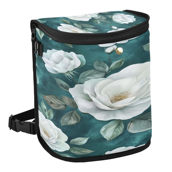 Qxltty Large White Roses Pattern Car Trash Can with Lid Vehicle Backseat Hanging Leak Proof Storage Bin