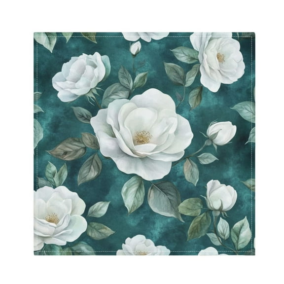 Qxltty Large White Roses Pattern Napkins 20×20in Perfect for Parties Dinners Weddings Cocktail Housewarming Cloth Napkins Set of 6