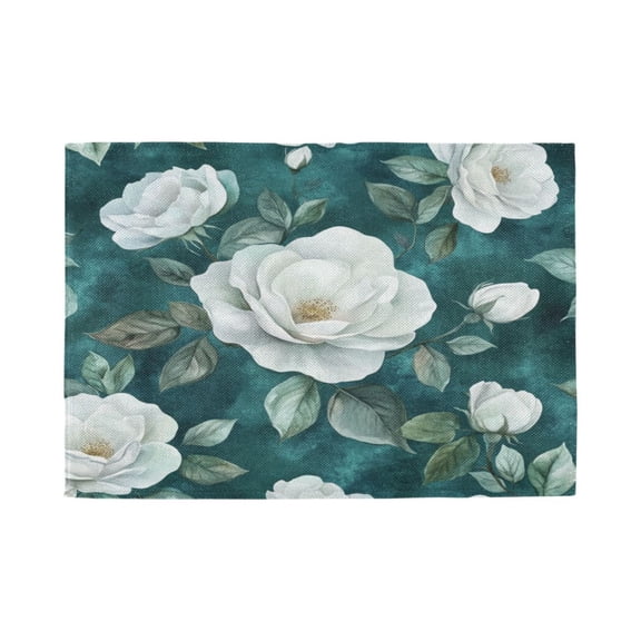 Qxltty Large White Roses Pattern Placemats Set of 1 Heat Resistant Non-Slip Place mat for Dining Table Washable Durable Polyester Woven Table Decorations