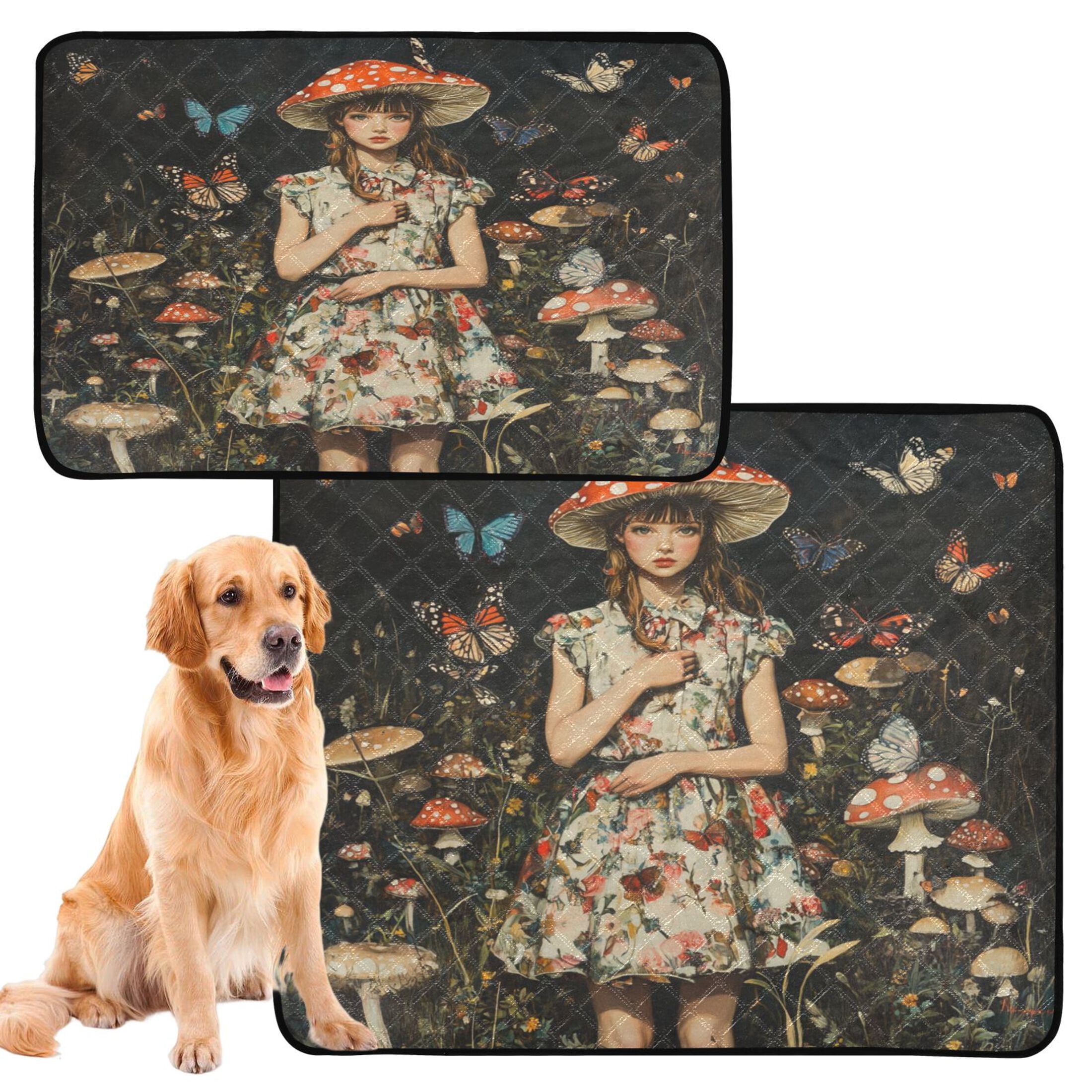 Qxltty Lass Surrounded by Butterflies Cat litter Pads Pet Set of 2 Diaper Mats Center Anti-leakage Layer Absorbent Soft and Comfortable