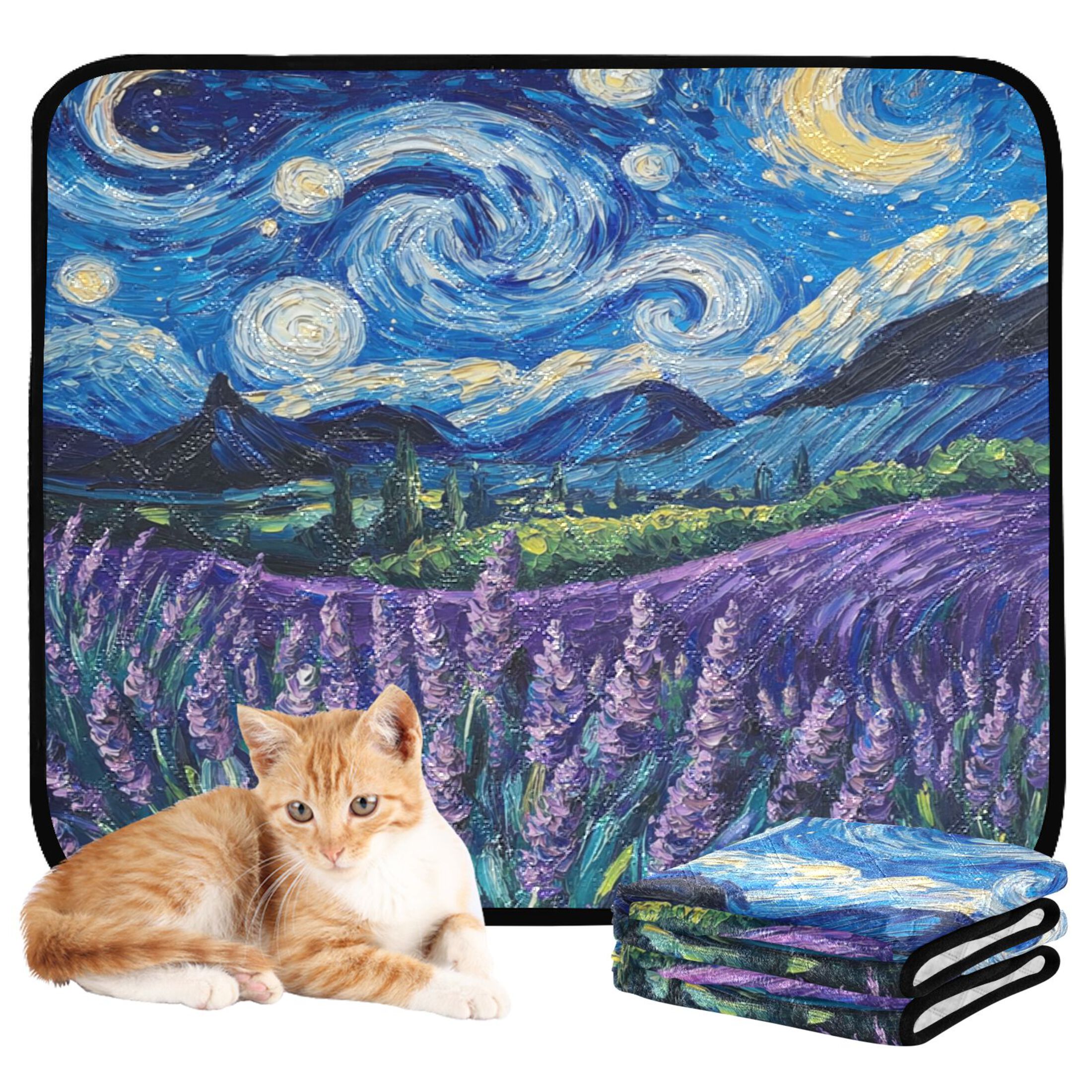 Qxltty Lavender Starry Night Cat litter Pads Pet Set of 3 Diaper Mats Center Anti-leakage Layer Absorbent Soft and Comfortable