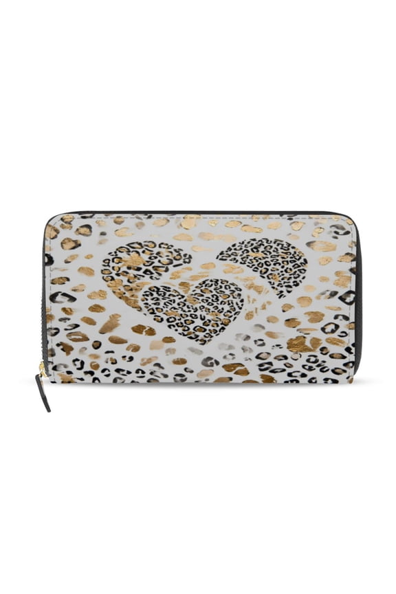 Leopard Print Heart Women's Leather Wallet Fashion Retro Multi Card Holder with Cell Phone Pocket Mothers Day Gifts