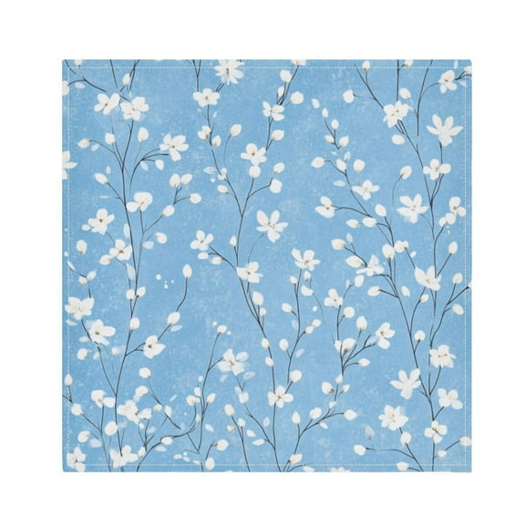 Qxltty Light Blue Background with White Floral Pattern Napkins 20×20in Perfect for Parties Dinners Weddings Cocktail Housewarming Cloth Napkins Set of 6