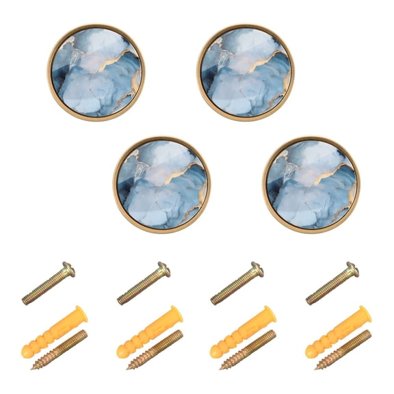 Qxltty Light Blue Gilt Marble Cabinet Knobs Kitchen Drawer Knobs Round Door Pulls Dressing Table Wardrobe Closet Knob Handles Decorative Set of 4