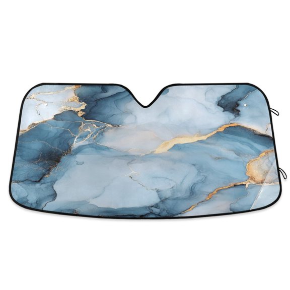 Qxltty Light Blue Gilt Marble Car Windshield Sunshades Foldable UV Rays Sun Visor Protector Keep Your Vehicle Cool 55×27.6in
