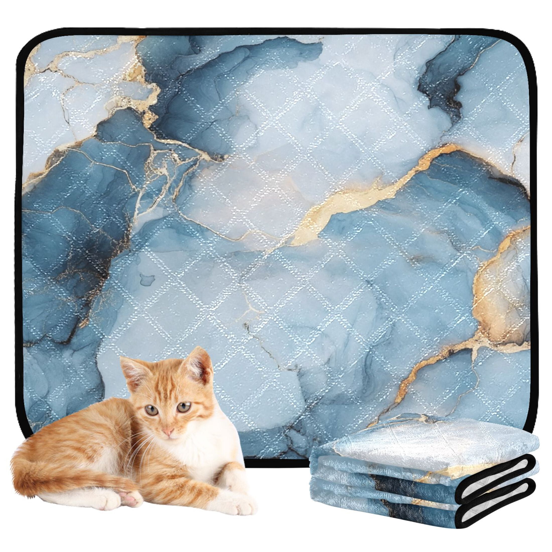 Qxltty Light Blue Gilt Marble Cat litter Pads Pet Set of 3 Diaper Mats Center Anti-leakage Layer Absorbent Soft and Comfortable