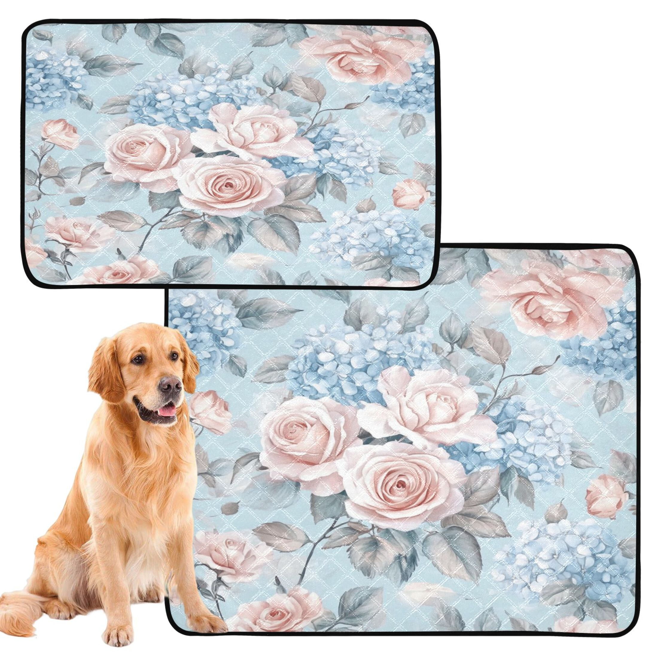Qxltty Light Pink Rose Pattern Cat litter Pads Pet Set of 2 Diaper Mats Center Anti-leakage Layer Absorbent Soft and Comfortable