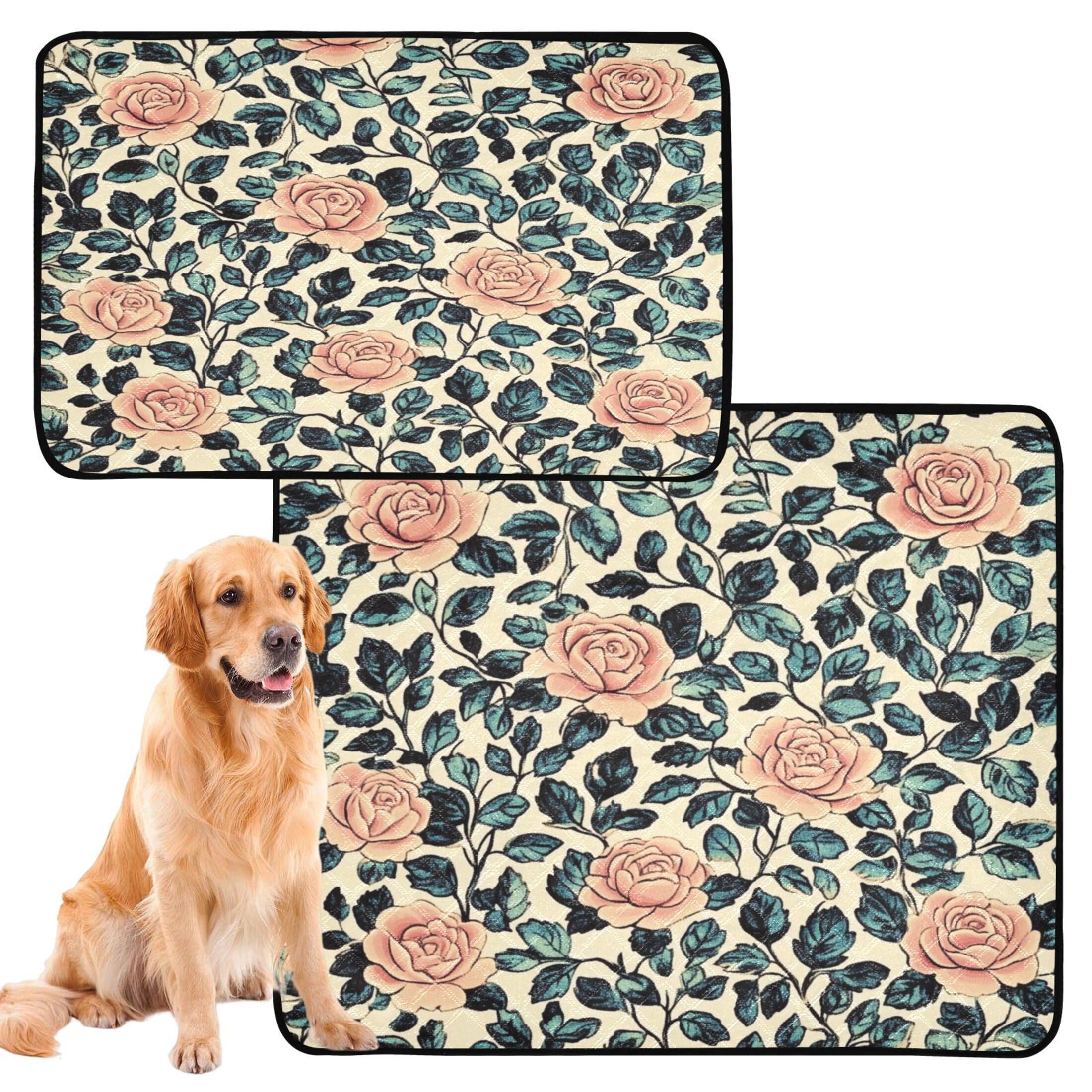 Qxltty Light Pink Vintage Rose Cat litter Pads Pet Set of 2 Diaper Mats Center Anti-leakage Layer Absorbent Soft and Comfortable