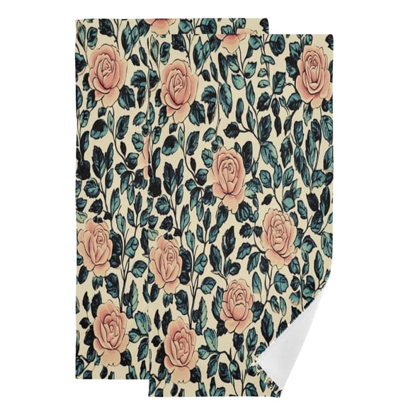 Qxltty Light Pink Vintage Rose Face Towel Set of 2 Polyester Cotton Soft Bath Towels for Bathroom Kitchen Hotel Spa 28.3x14.4in