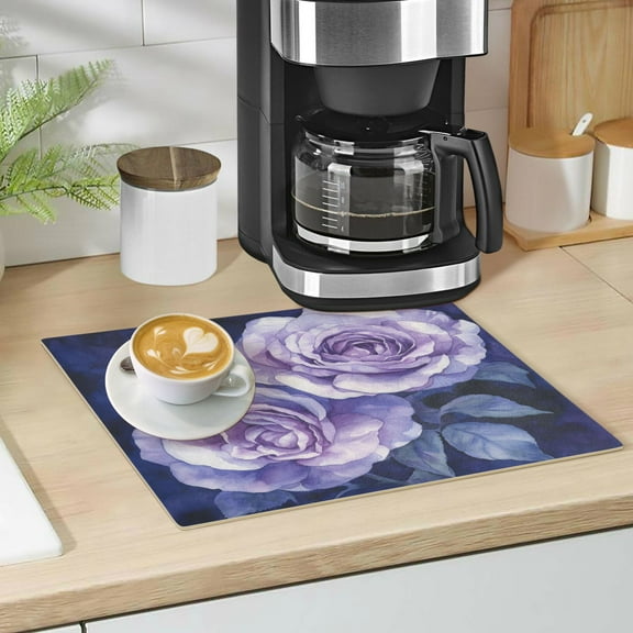 Qxltty Lilac Rose Leather Drying Mat for Kitchen Countertops Coffee Mats Hide Stain Quickly Absorbs Water Tableware Decor