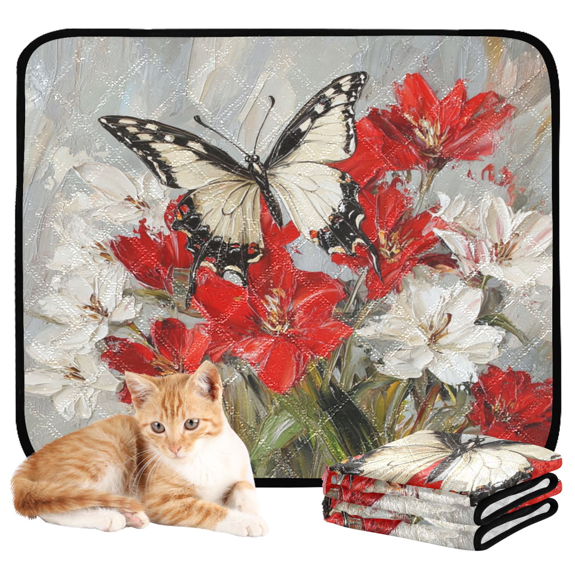 Qxltty Lily Butterfly Cat litter Pads Pet Set of 3 Diaper Mats Center Anti-leakage Layer Absorbent Soft and Comfortable
