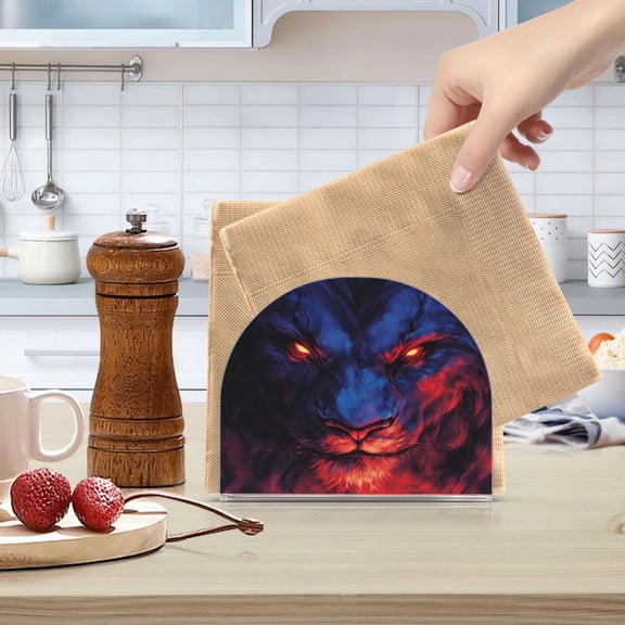 Qxltty Lion Face with Glowing Eyes Acrylic Napkin Holder Set of 2 Transparent Dining Table Kitchen Cafeteria Home Decor 4.1x4.9x1.97in