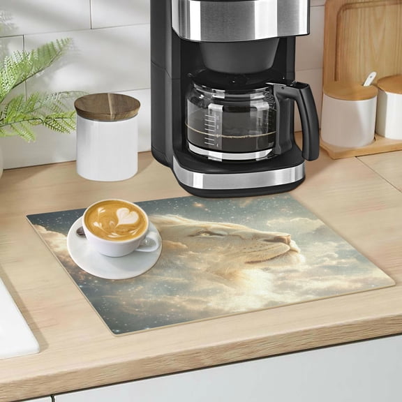 Qxltty Lion in The Clouds Pattern Leather Drying Mat for Kitchen Countertops Coffee Mats Hide Stain Quickly Absorbs Water Tableware Decor
