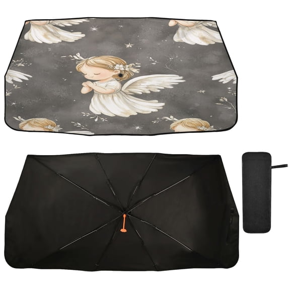 Qxltty Little Angels with White Wings Pattern Car Windshield Sunshade Umbrella Quality Black Rubberized Fabric Can Effectively Block UV Rays Heat