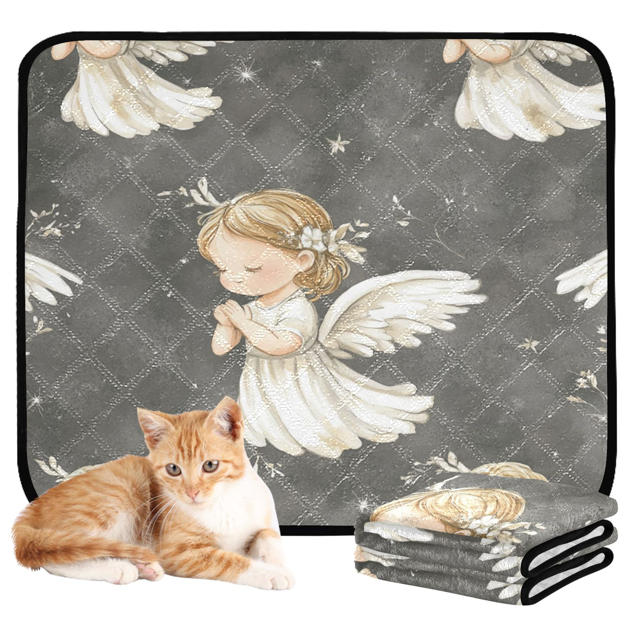 Qxltty Little Angels with White Wings Pattern Cat litter Pads Pet Set of 3 Diaper Mats Center Anti-leakage Layer Absorbent Soft and Comfortable