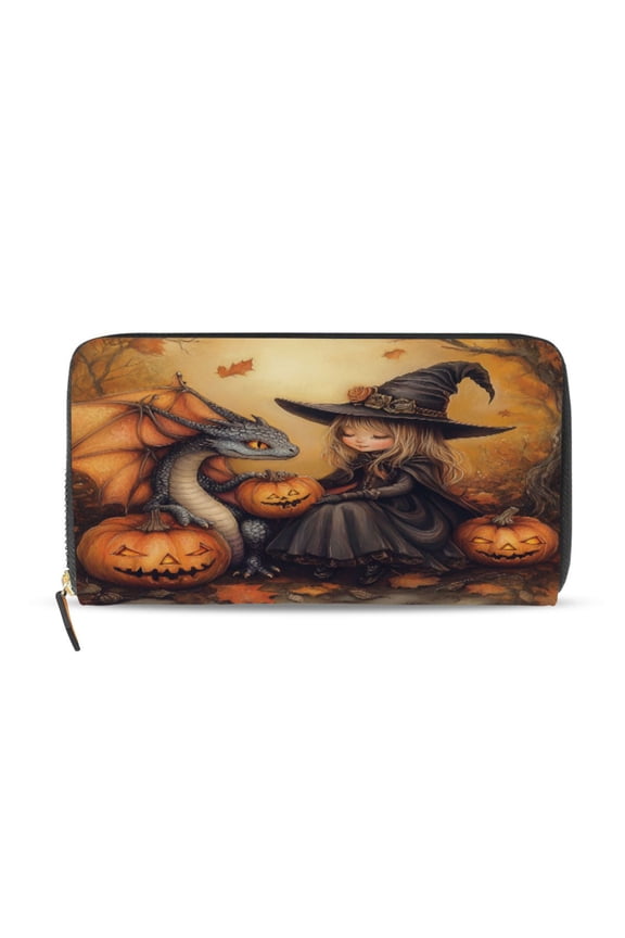 Little Witch and Her Dragon Women's Leather Wallet Fashion Retro Multi Card Holder with Cell Phone Pocket Mothers Day Gifts