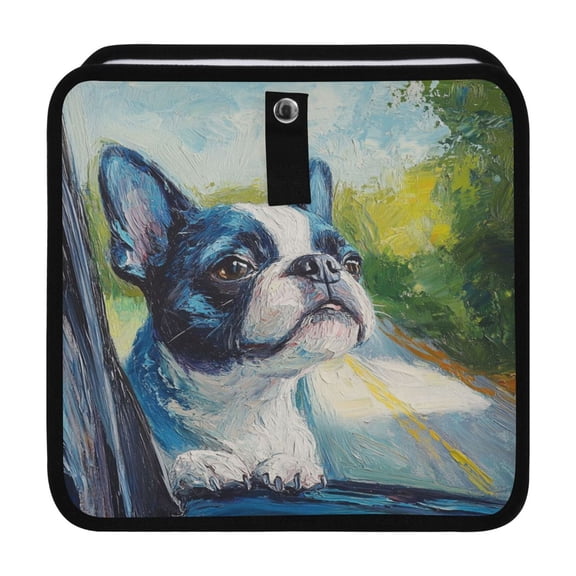 Qxltty Lovely Boston Terrier Car Dumpster Collapsible Rear Seat Suspension Trash for Front Seat Center Console in Vehicle