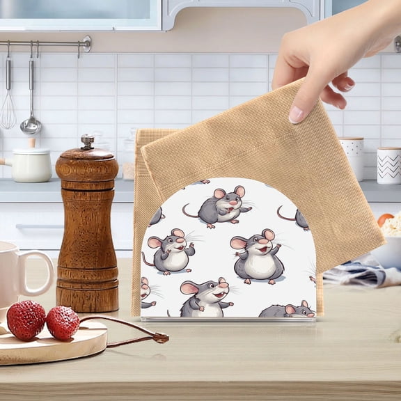 Qxltty Lovely Cartoon Rat Acrylic Napkin Holder Set of 1 Transparent Dining Table Kitchen Cafeteria Home Decor 4.1x4.9x1.97in