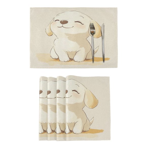 Qxltty Lovely Golden Retriever Placemats Set of 6 Heat Resistant Non-Slip Place mat for Dining Table Washable Durable Polyester Woven Table Decorations